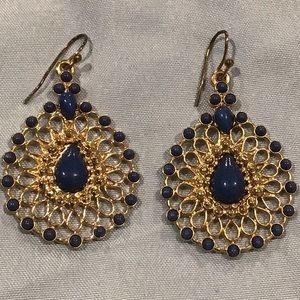 Blue & Gold Tone Teardrop Earrings